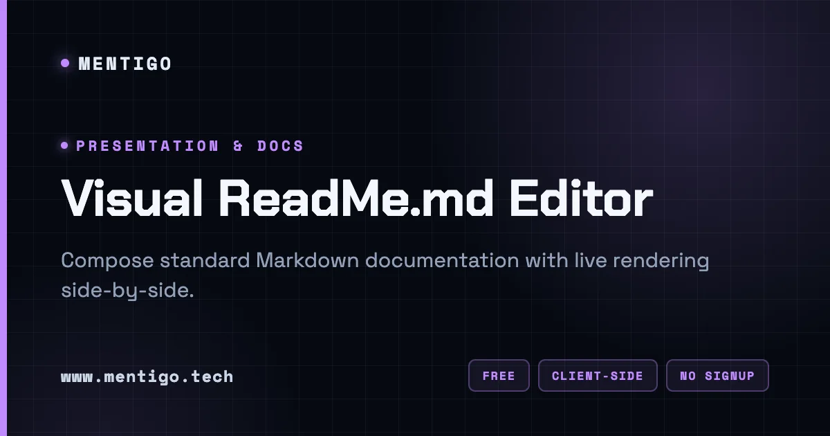 Editor Back Visual ReadMe.md Editor | Mentigo